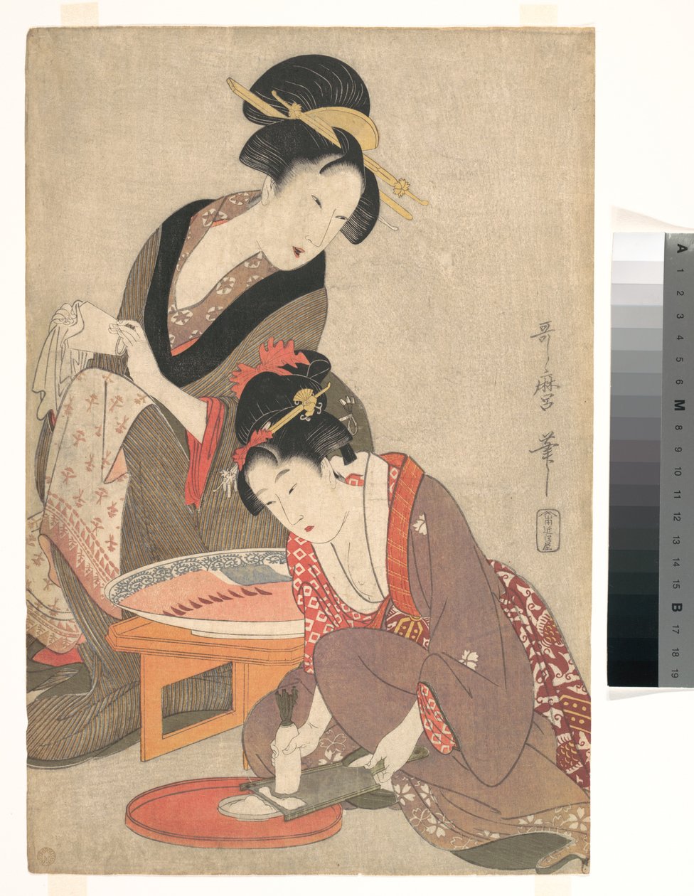 Kobiety przygotowujące sashimi autorstwa Kitagawa Utamaro