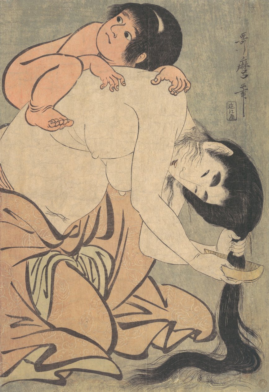 Yamauba Czesająca Włosy i Kintoki, ca. 1801. autorstwa Kitagawa Utamaro