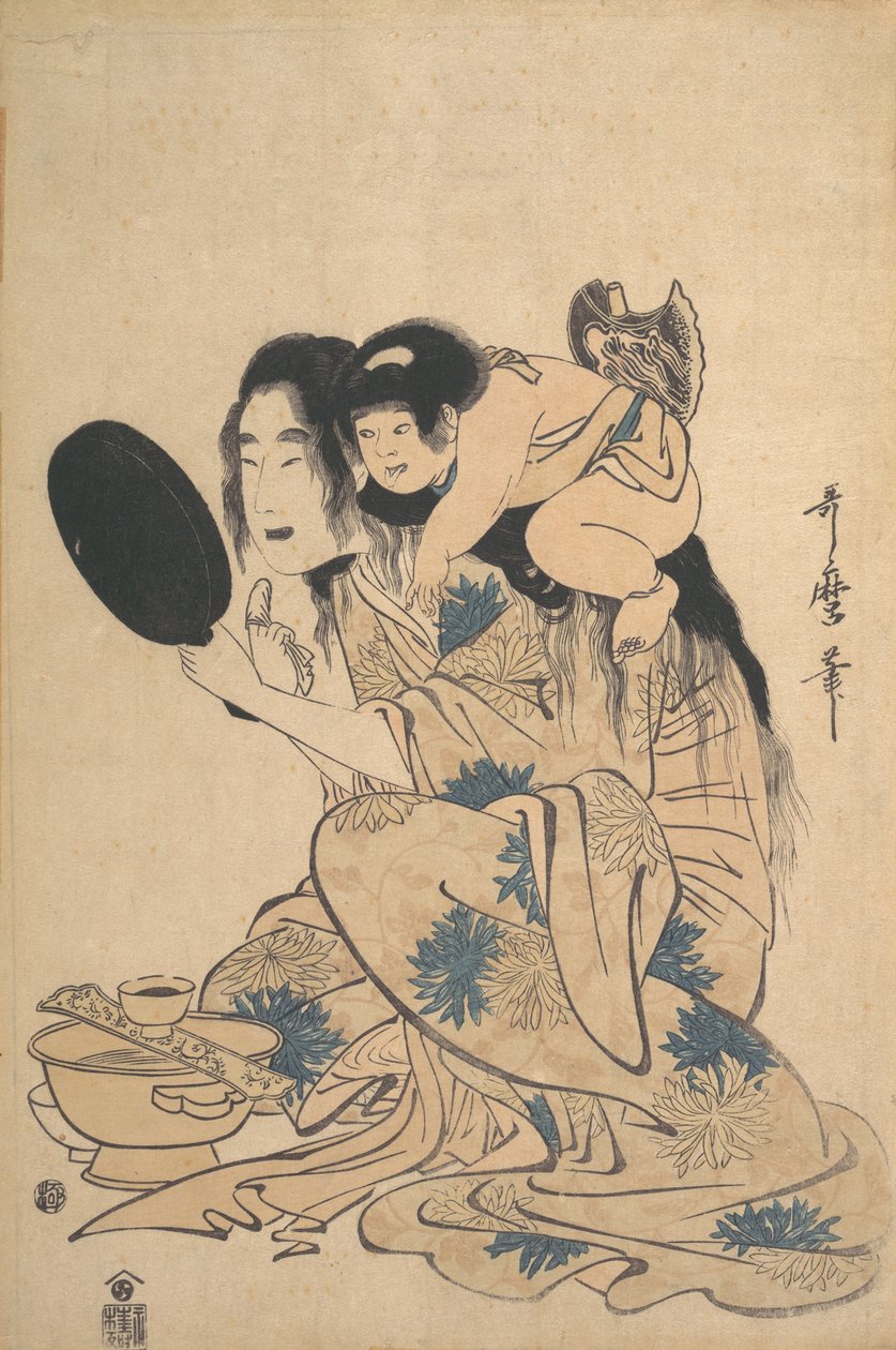 Yamauba czernienie zębów i Kintoki, ca. 1795. autorstwa Kitagawa Utamaro