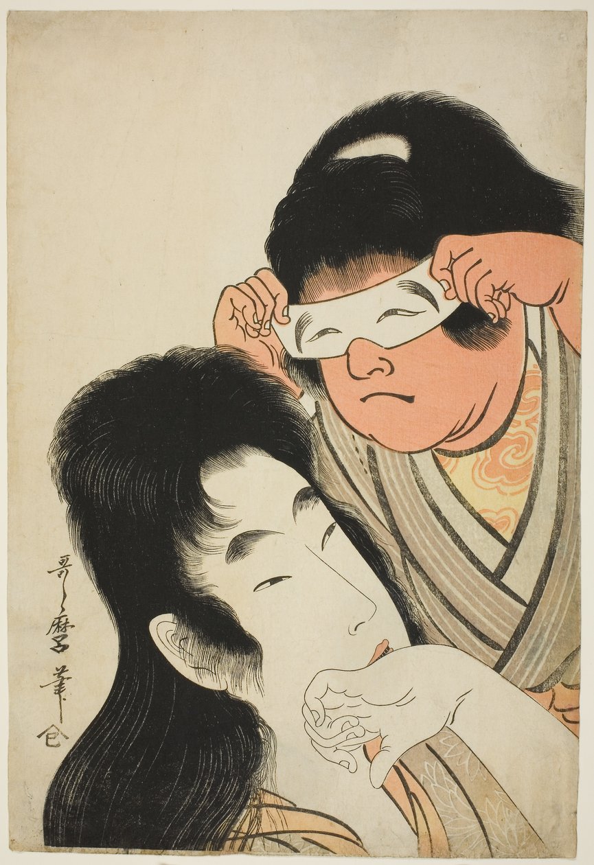 Yamauba z Kintaro trzymającym maskę-zabawkę, ok. 1801-4 (kolorowy drzeworyt; oban) autorstwa Kitagawa Utamaro