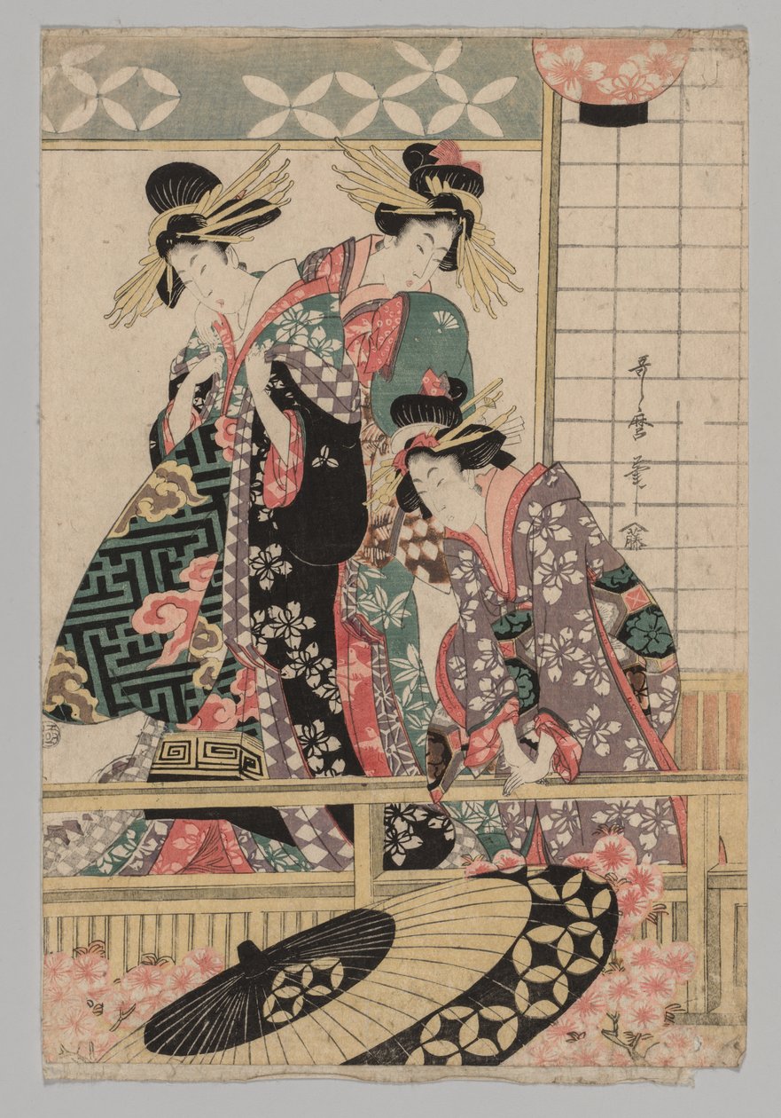 Yoshiwara Kobiety patrzące na ulicę na wiosnę autorstwa Kitagawa Utamaro