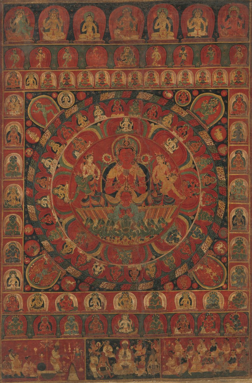 Mandala Boga Słońca Surya Otoczona Ośmioma Planetarnymi Bóstwami, datowana prawdopodobnie na 1379 rok. autorstwa Kitaharasa
