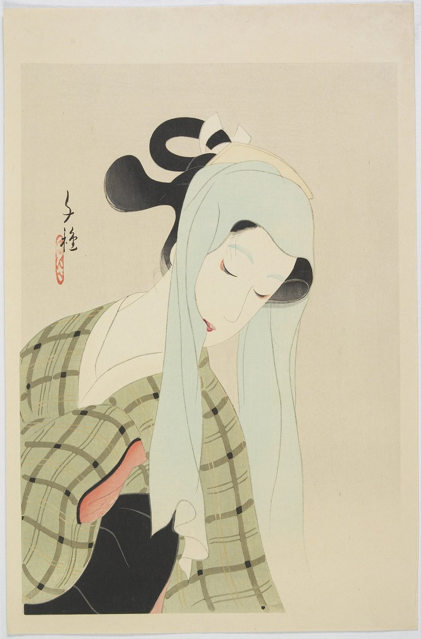 Ochiyo z Chikamatsu Zagraj w Shinj? yoi g?shin, początek XX wieku (kolorowy drzeworyt) autorstwa Kitani Chigusa Kitani Chigusa