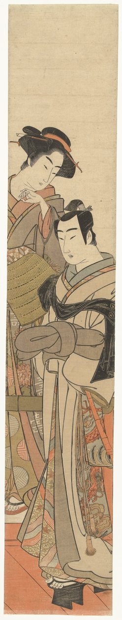 Kobieta z przebranym młodzieńcem Mężczyzna Jonge spotkał rieten hoed en dame autorstwa Kitao Masanobu (attributed to)