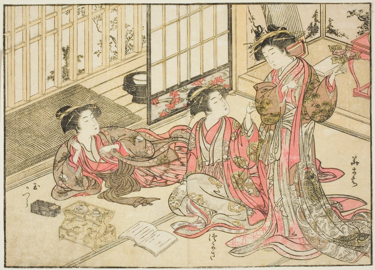 Kurtyzany Kado Daikokuya, z książki „Zwierciadło pięknych kobiet Dzielnicy Przyjemności (Seiro bijin awase sugata kagami),” tom. 2 autorstwa Kitao Shigemasa