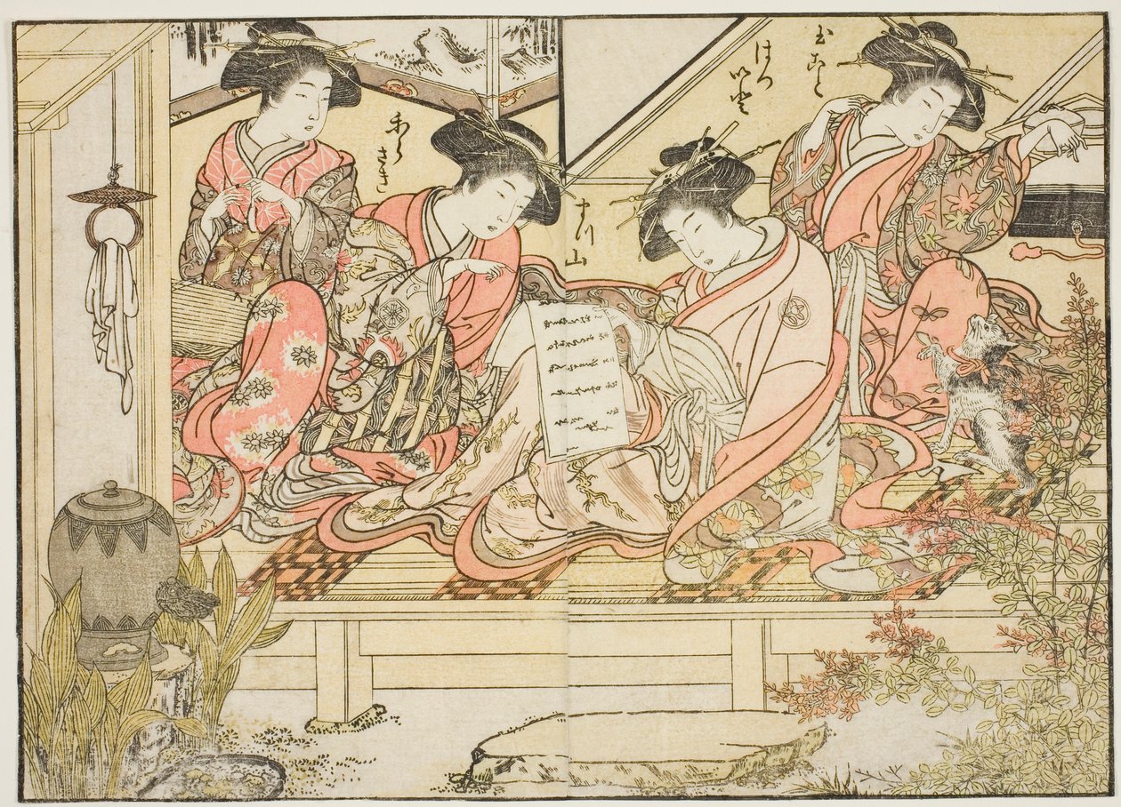 Kurtyzany Matsubaya, z książki „Zwierciadło pięknych kobiet z dzielnic przyjemności (Seiro bijin awase sugata kagami),” tom. 2 autorstwa Kitao Shigemasa