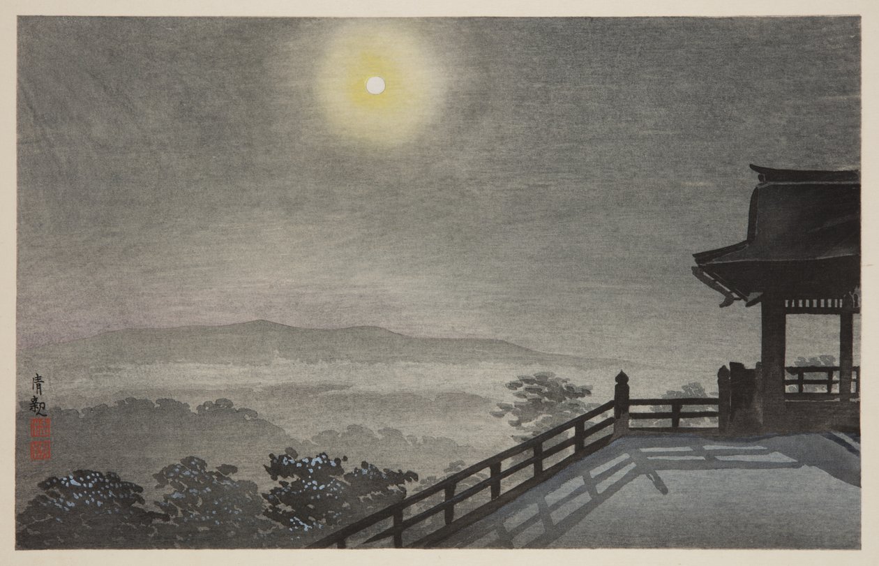 Cool Moon Evening w Kiyomizudo we wschodniej stolicy (T?to Kiyomizud? hiya tsukiyo) (kolorowy drzeworyt) autorstwa Kiyochika Kobayashi