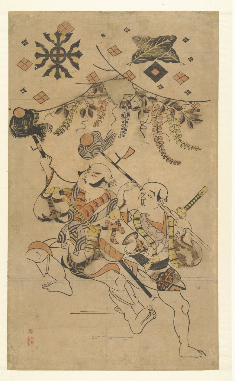 Aktorzy Nakamura Denkuro I i Bando Matakuro, w roli Yakko, wykonujący taniec z włócznią autorstwa Kiyonobu (I) , Torii (attributed to)