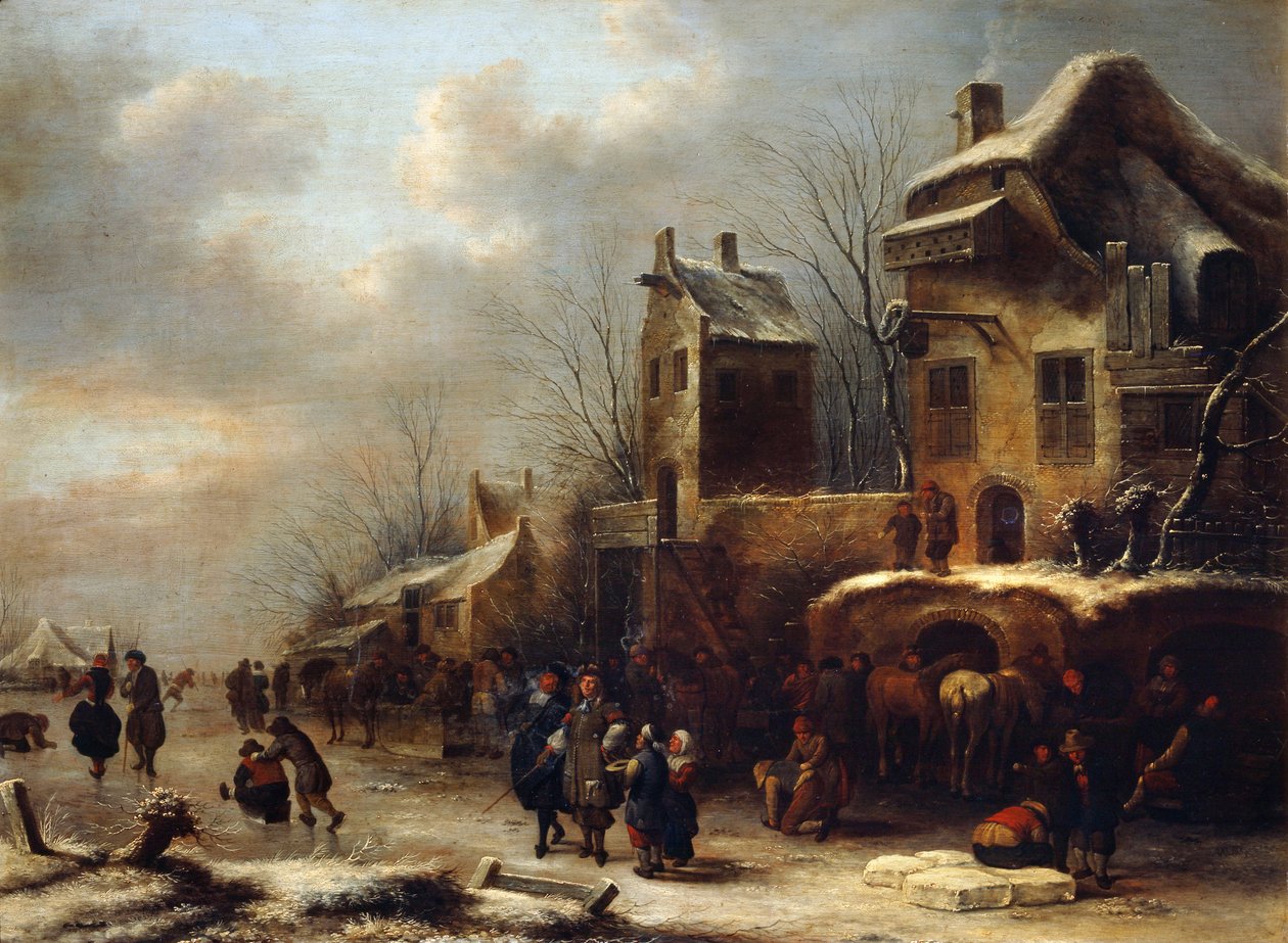 Lodowisko na rzece, 1665 autorstwa Klaes Molenaer