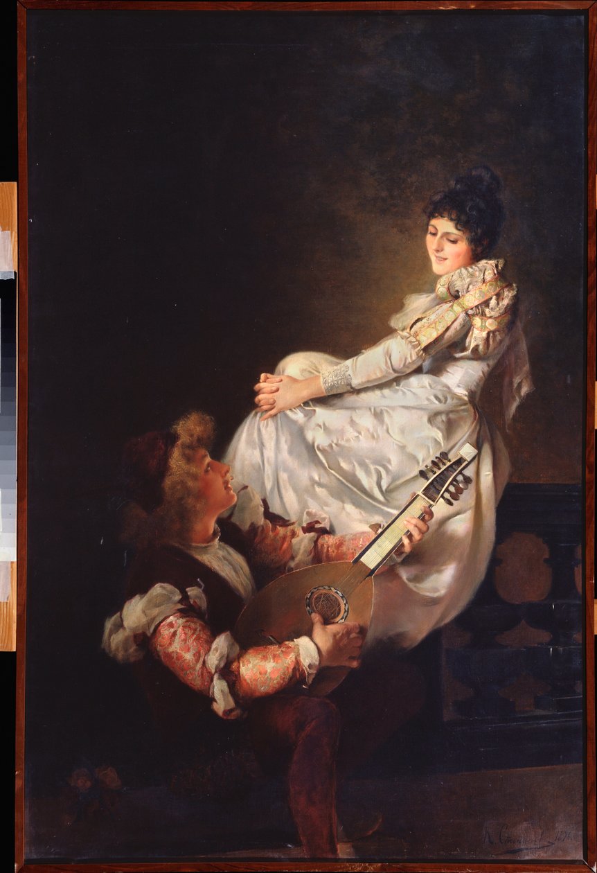 Pieśń miłosna (Pieśń miłosna) - obraz Klavdiego Stepanovicha Stepanowa (1854-1910), olej na płótnie autorstwa Klavdi Petrovich Stepanov
