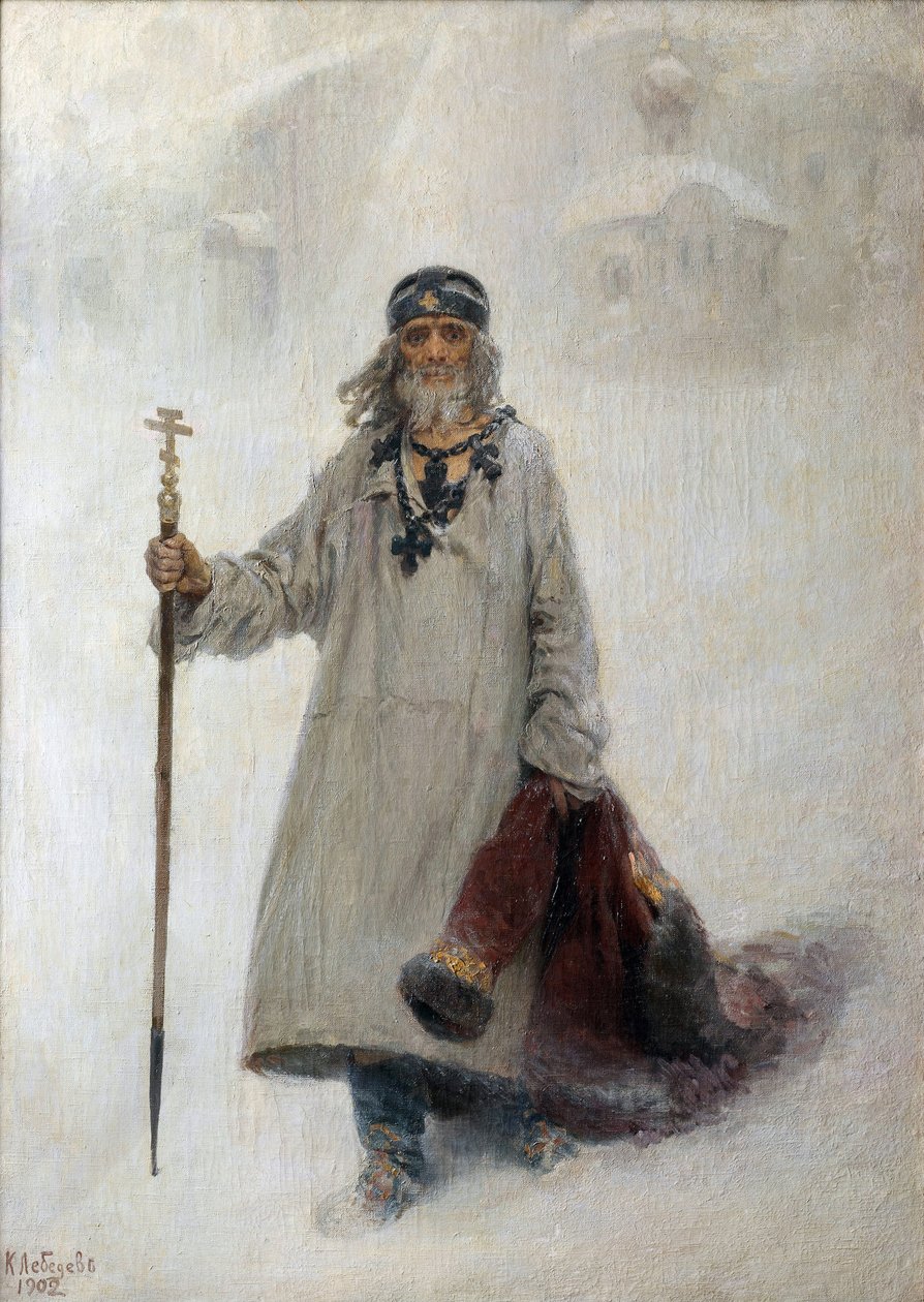 Bazyli Błogosławiony (Wasyliusz lub Bazyli Głupiec w Chrystusie lub Bazyli Błogosławiony) autorstwa Klavdiy Vasilievich Lebedev