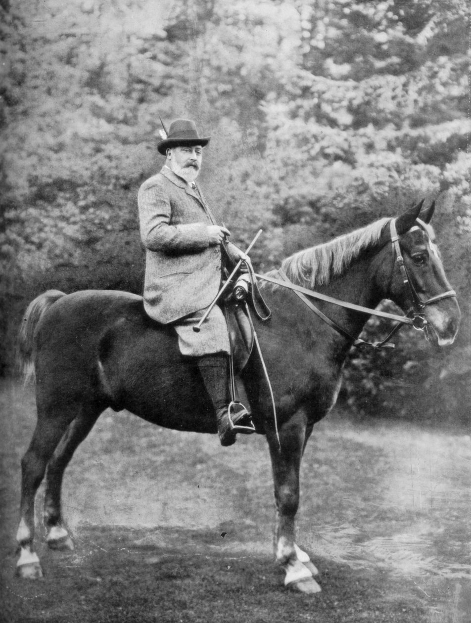 Król Edward VII jadący do kryjówek w Sandringham, Norfolk, ok. 1902-c1910 1910 autorstwa Knights Whittome