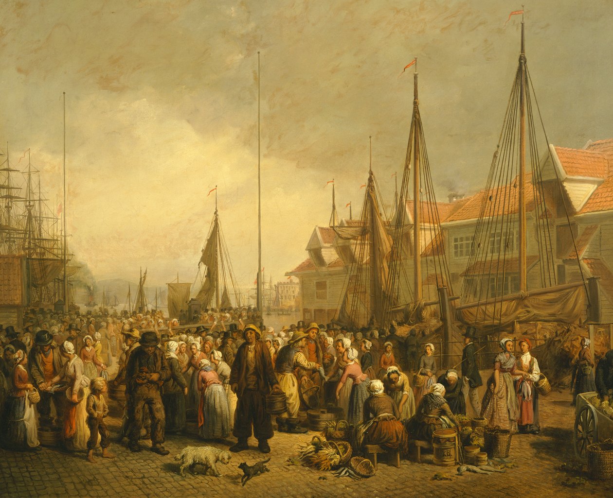 Targ rybny w Bergen autorstwa Knuda Bergsliena, Norwegia XIX wiek autorstwa Knud Bergslien