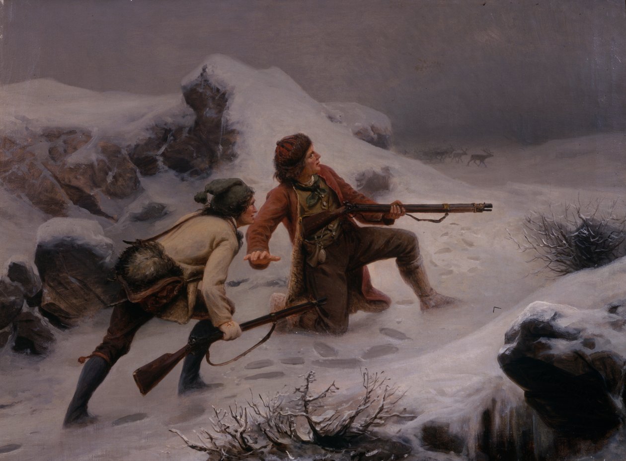 Polowanie na renifery autorstwa Knud Bergslien
