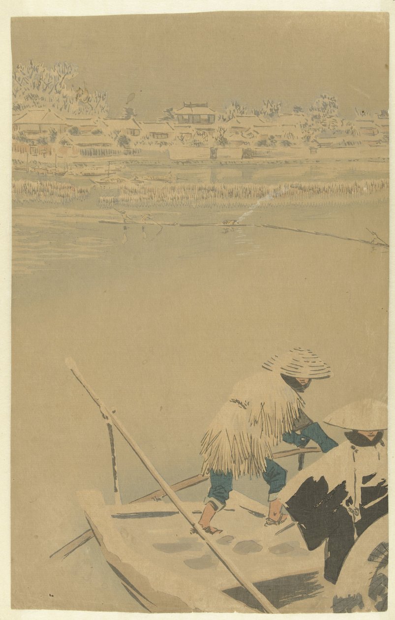 Zmierzch śniegu w Matsuchiyama Nowe twarze w znanych miejscach w Tokio (tytuł serialu) Tokyo meisho shinkei no uchi (tytuł serii) autorstwa Kobayashi Kiyochika