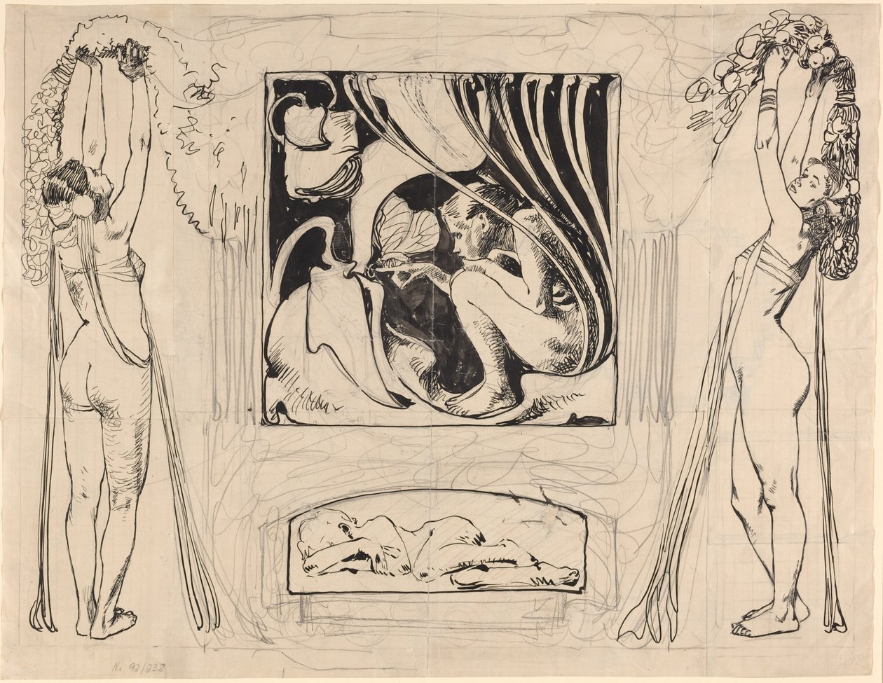 Alegoria lata, w lub po 1896 roku (rysunek piórkiem i tuszem) autorstwa Koloman Moser