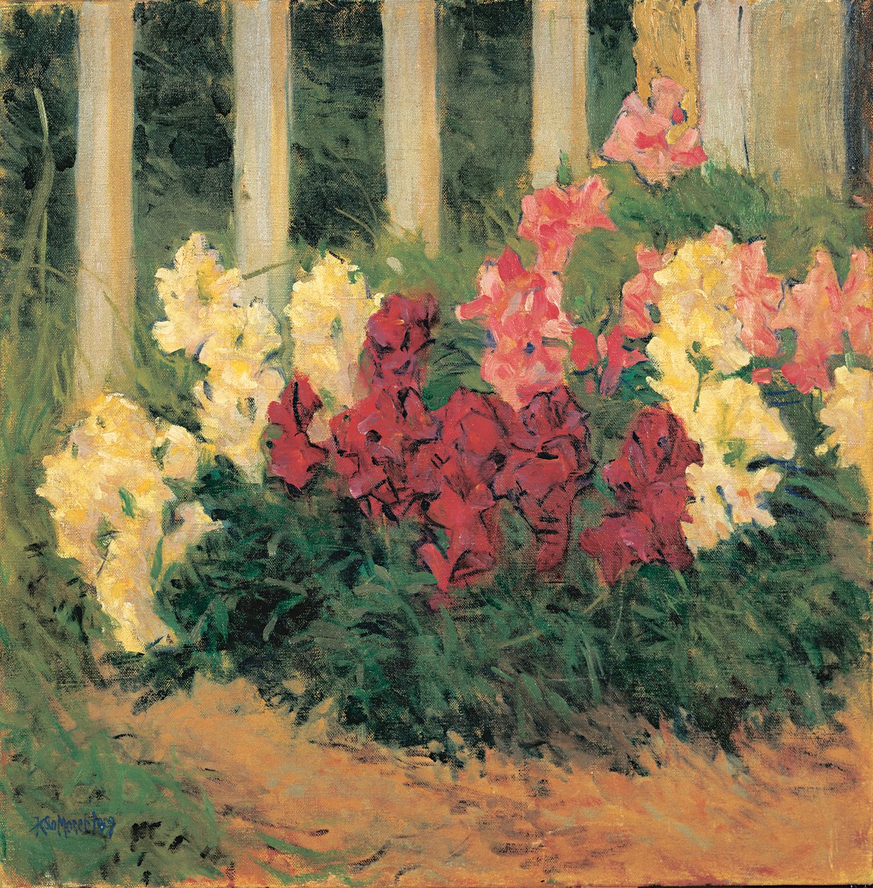 Blumenstrauch vor Gartenzaun - Kwiaty przed ogrodzeniem ogrodu ... (olej na płótnie) autorstwa Koloman Moser