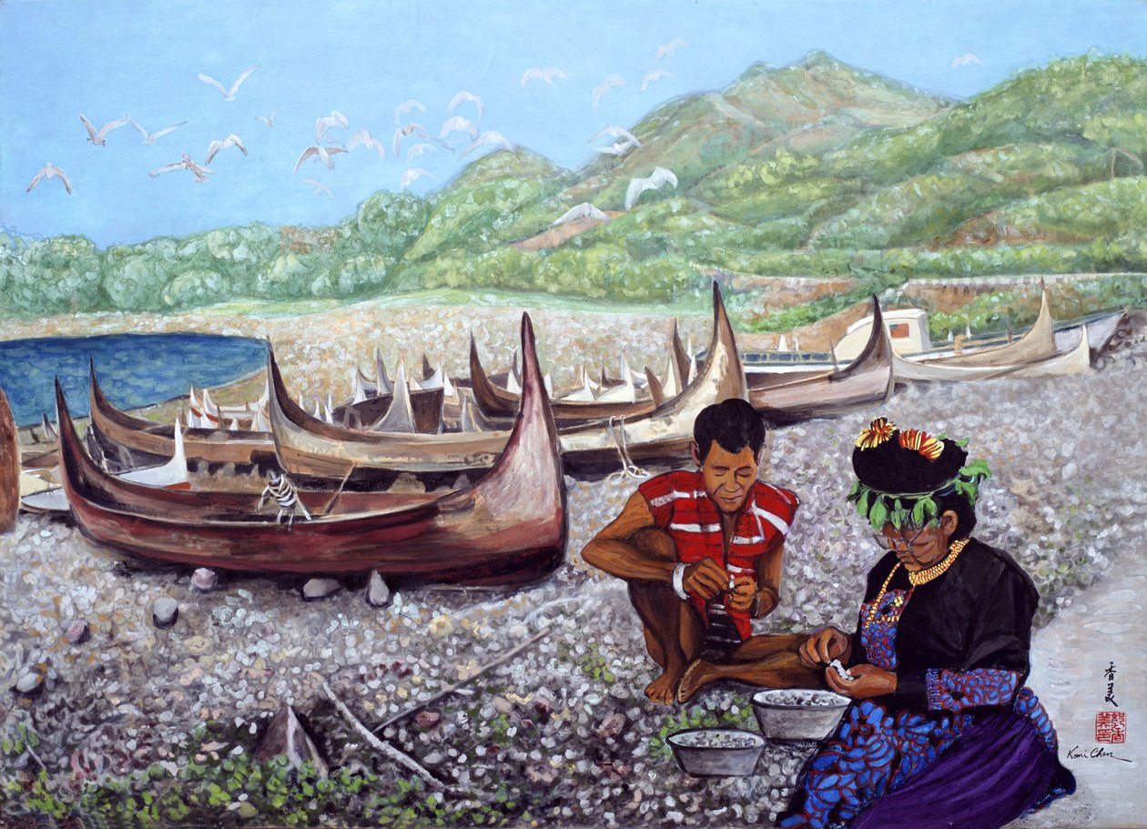 For Living, 1984 (gwasz na jedwabiu) autorstwa Komi Chen