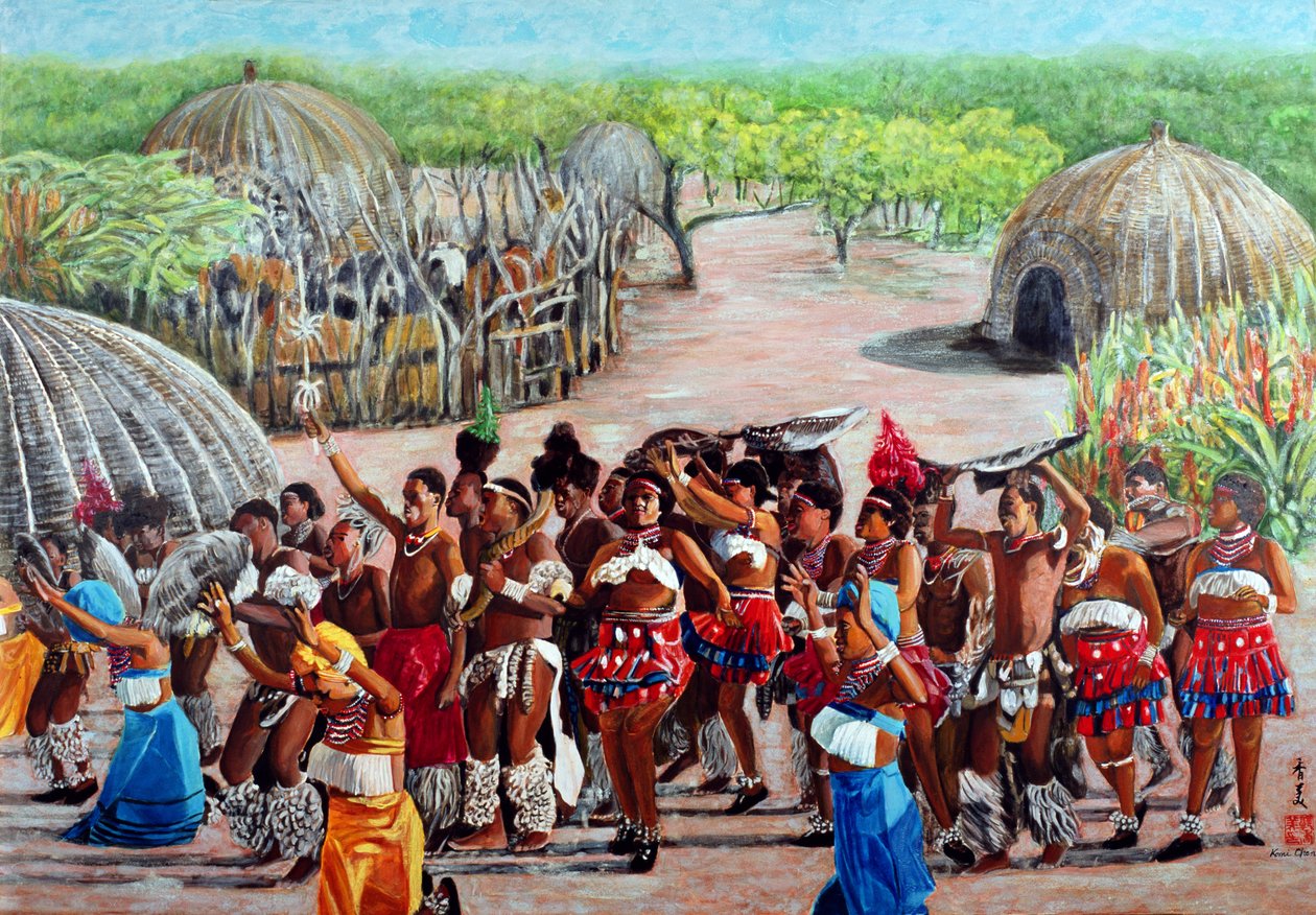 Zulu Celebration, 1989 (gwasz na papierze ryżowym) autorstwa Komi Chen