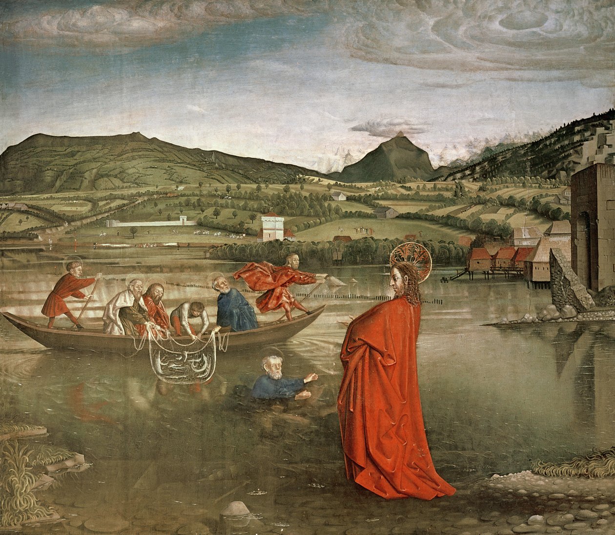 Cudowny Połów Ryb, z Ołtarza Kardynała Francois de Mies, ok.1444 autorstwa Konrad Witz