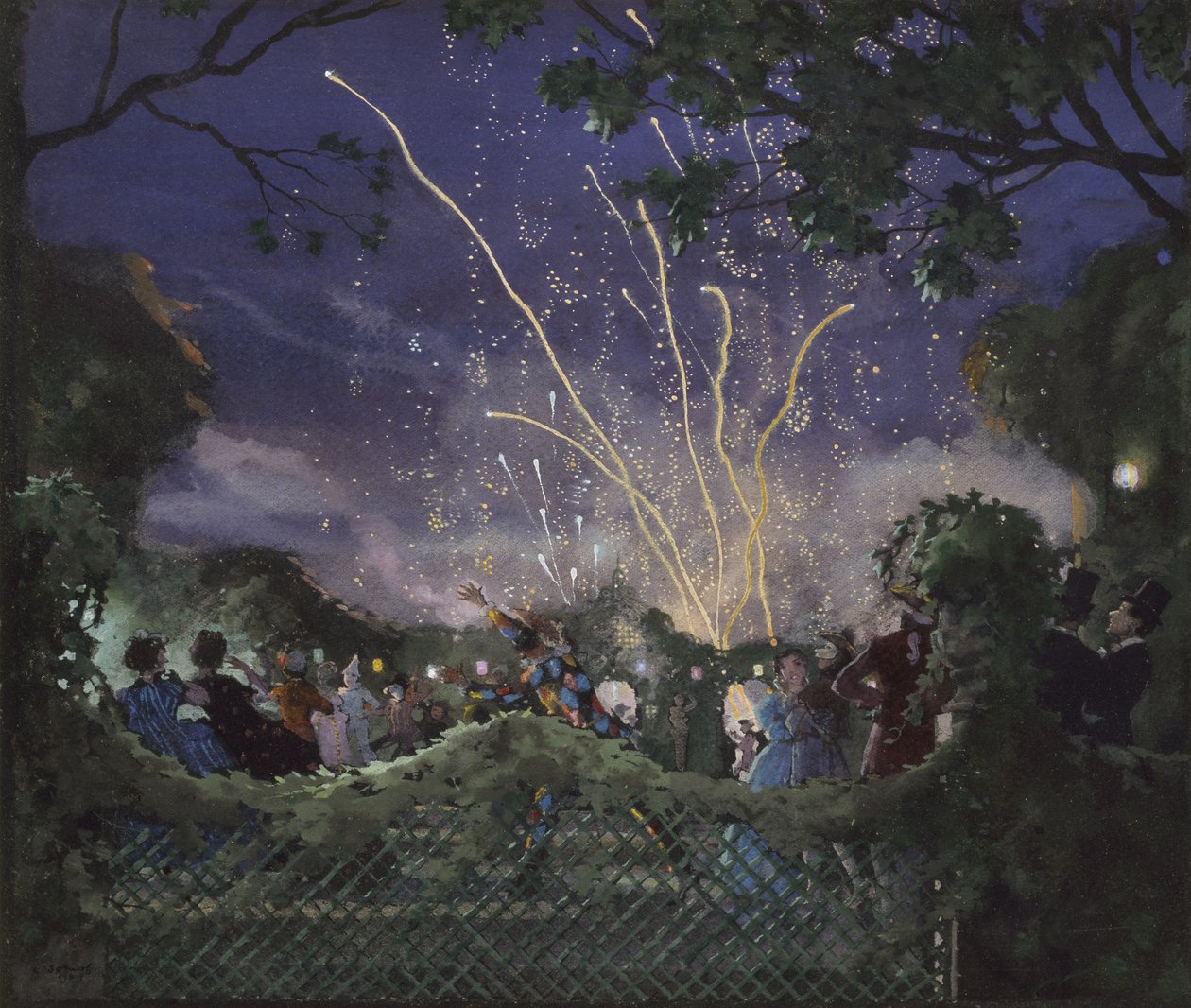Fajerwerki, 1929 (Kolor na czarnym papierze tkanym) autorstwa Konstantin Andreevic Somov
