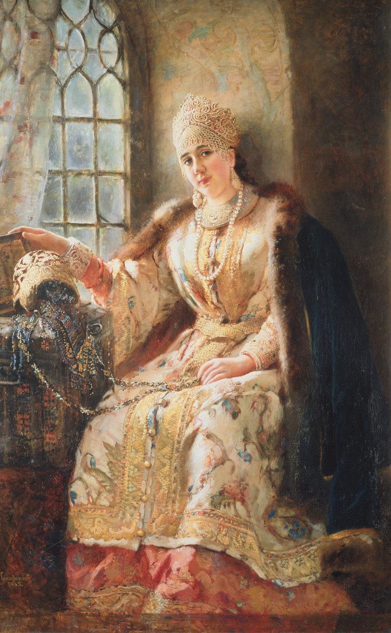 Żona Boyara przy oknie, 1885 autorstwa Konstantin Egorovich Makovsky