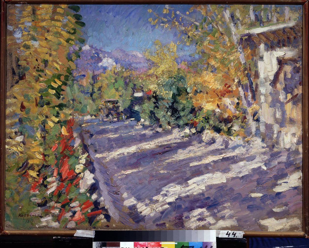 Droga do Gourzuf (Krym, Rosja). (Droga do Gurzuf). Zacieniona droga w środku lata prowadząca do góry nad brzegiem morza Obraz Konstantina Aleksiejewicza Korowina (Constantin Korovin) (1861-1939), olej na płótnie autorstwa Konstantin Alekseevich Korovin