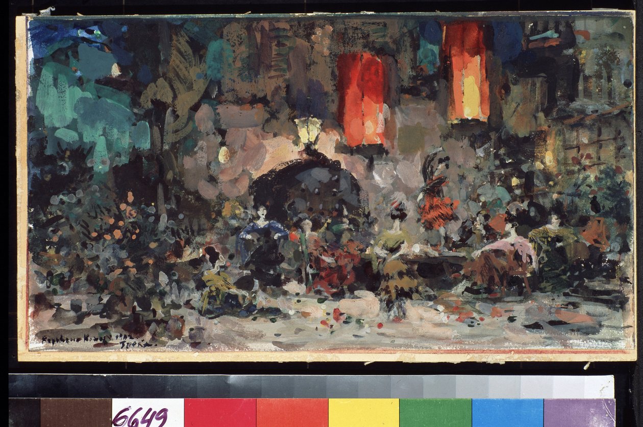 Scenografia do baletu Don Kichot Leona (lub Ludwiga) Minkusa (1826-1917) (Scenografia do baletu Don Kichot L. Minkusa). Praca Konstantina Aleksiejewicza Korovina (Constantin Korovin) (1861-1939), akwarela i gwasz na tekturze autorstwa Konstantin Alekseevich Korovin