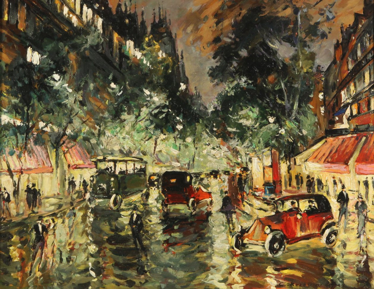 Deszczowa noc w Paryżu, lata 30. XX wieku autorstwa Konstantin Alekseevich Korovin