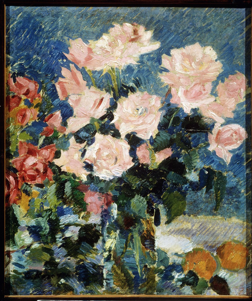 Róże (Róże). Obraz Konstantina Aleksiejewicza Korowina (Konstantyna Korowina) (1861-1939), olej na płótnie, ok. 1930. Martwa natura, sztuka rosyjska XX wieku, postimpresjonizm. Państwowe Muzeum Sztuki, Jarosław (Rosja). autorstwa Konstantin Alekseevich Korovin