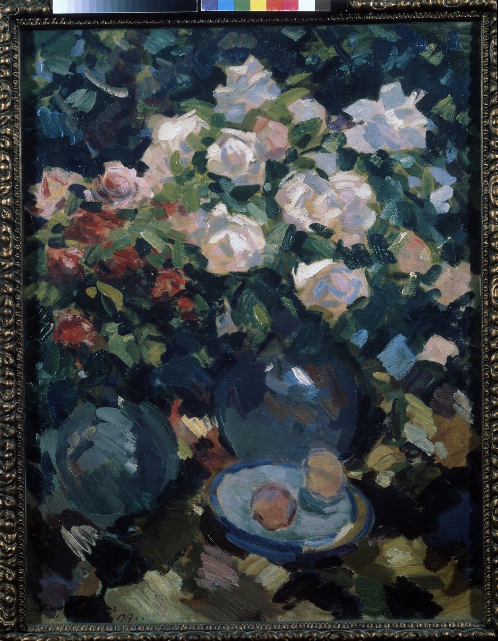 Róże w niebieskim dzbanku. Obraz Konstantina Aleksiejewicza Korovina (Constantin Korovin) (1861-1939), olej na płótnie autorstwa Konstantin Alekseevich Korovin
