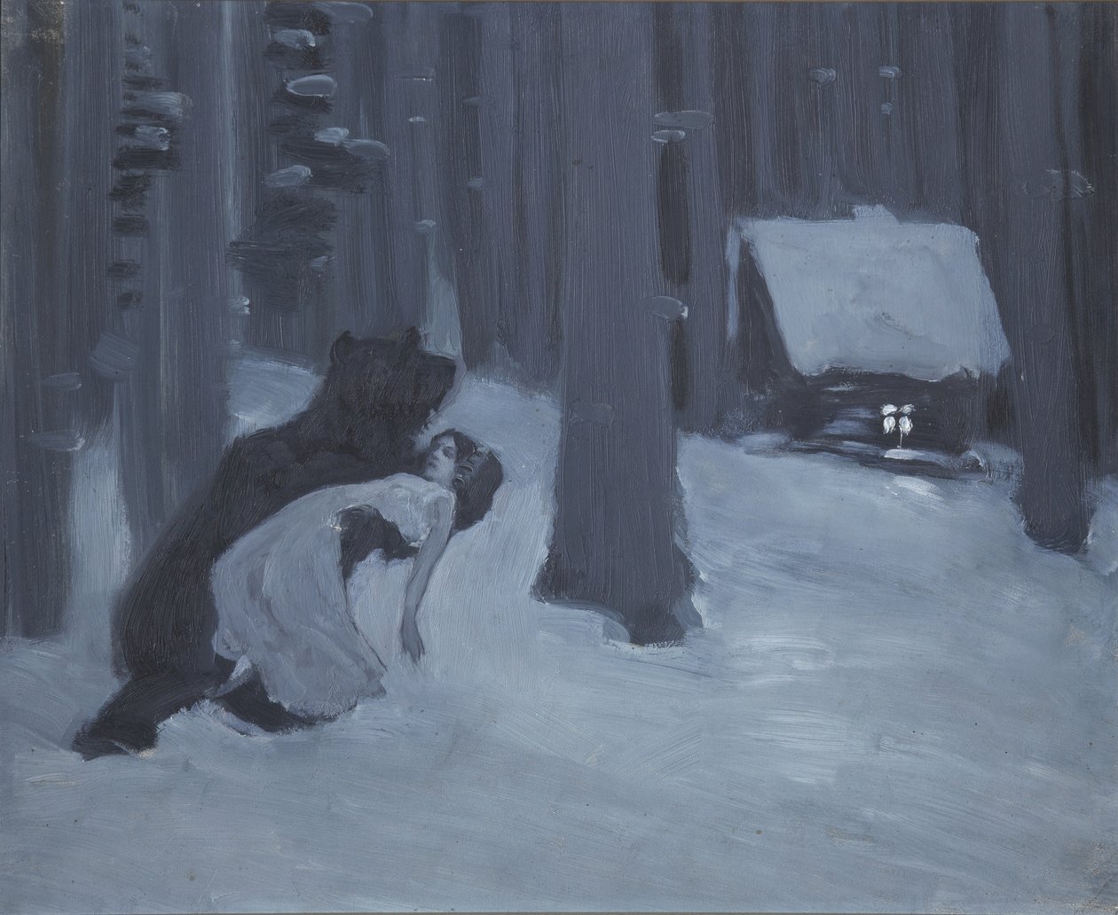 Marzenie Tatiany. Ilustracja do powieści w wierszu Eugeniusz Oniegin A. Puszkina autorstwa Konstantin Alekseevich Korovin