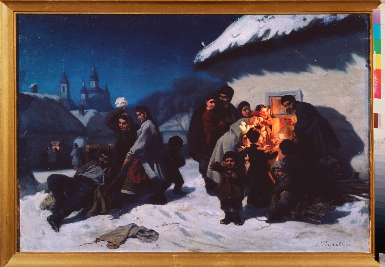 Le cantique de Noel en Ukraine (Kolęda na Ukrainie) - Obraz Konstantina Aleksandrowicza Trutowskiego (Troutovsky) (1826-1893), olej na płótnie autorstwa Konstantin Alexandrovich Trutovsky