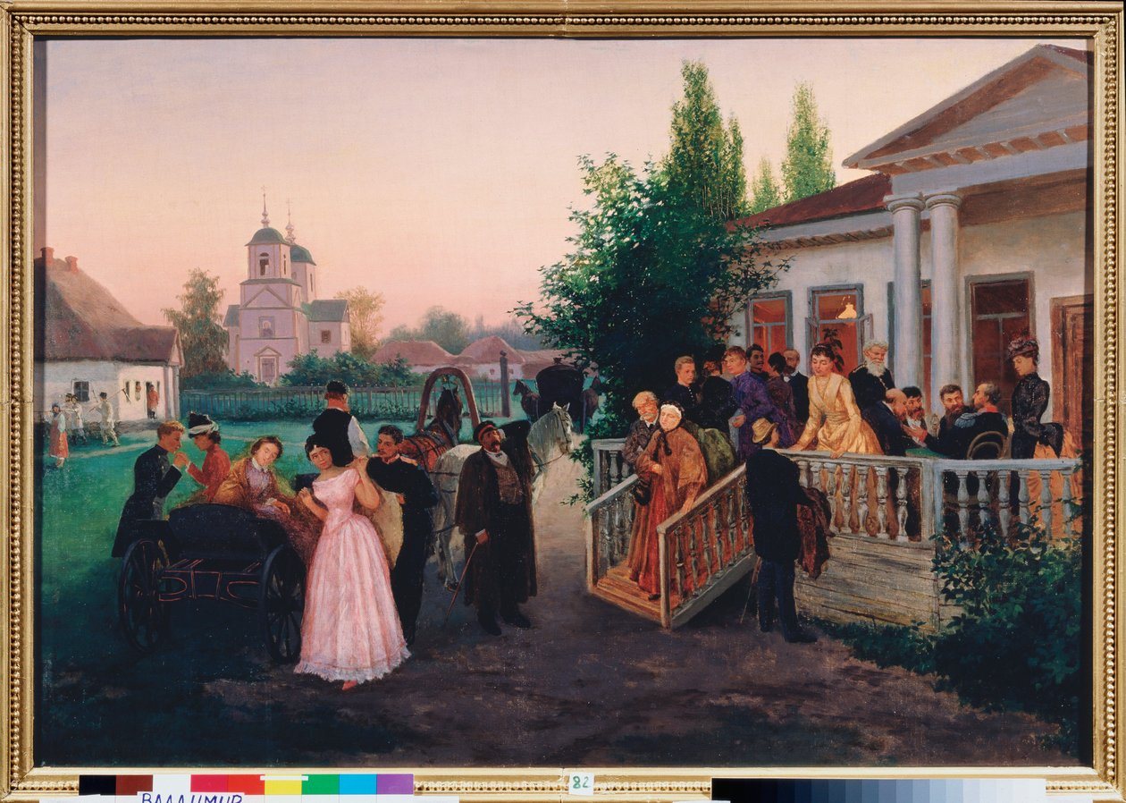 Wyjazd gości - Obraz Konstantina Aleksandrowicza Trutowskiego (Troutovsky) (1826-1893), olej na płótnie autorstwa Konstantin Alexandrovich Trutovsky