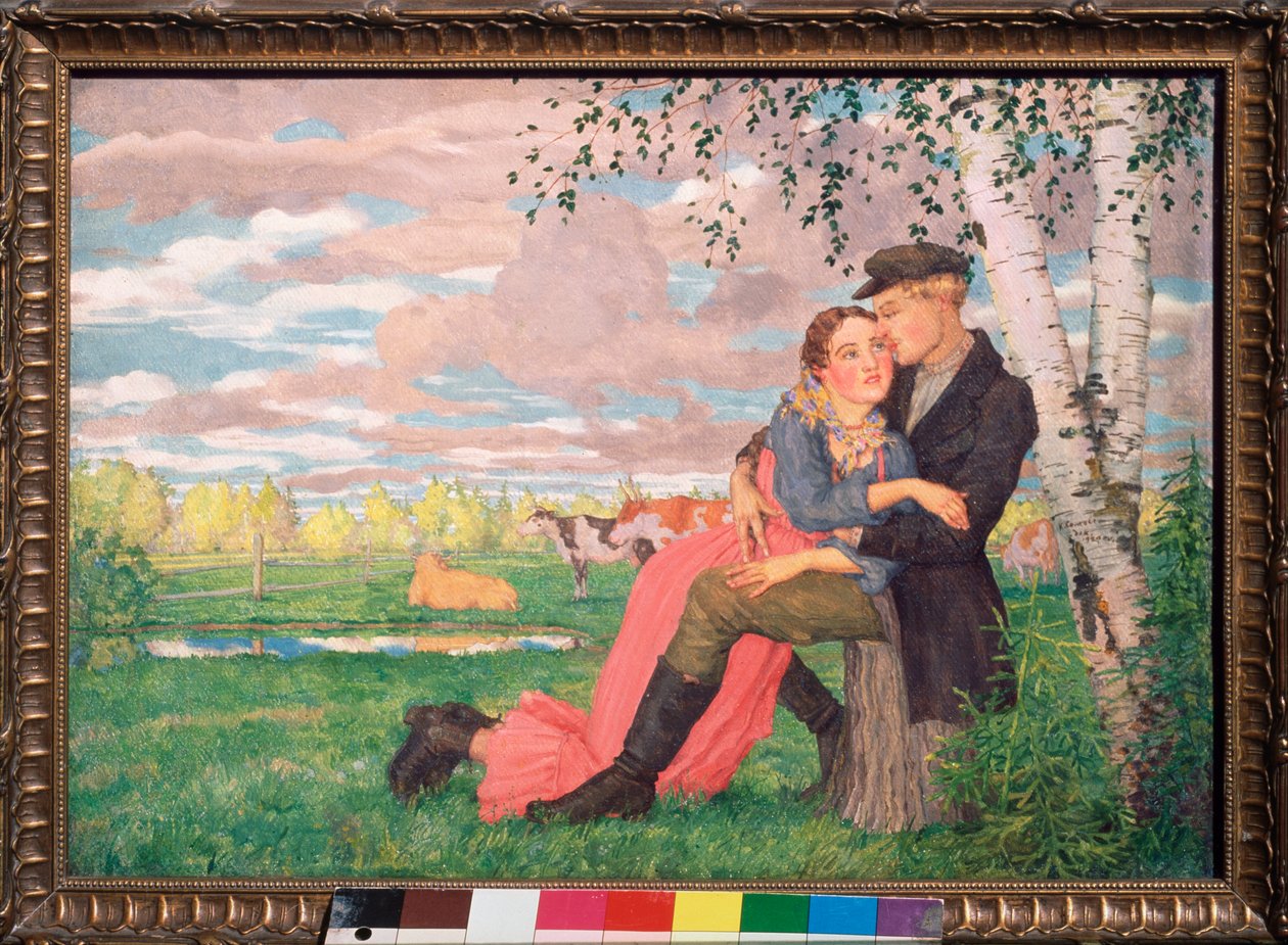Kochankowie (Kochankowie) - Obraz Konstantina (Constantina) Andreyevicha Somova (1869-1939), olej na płótnie autorstwa Konstantin Andreevic Somov