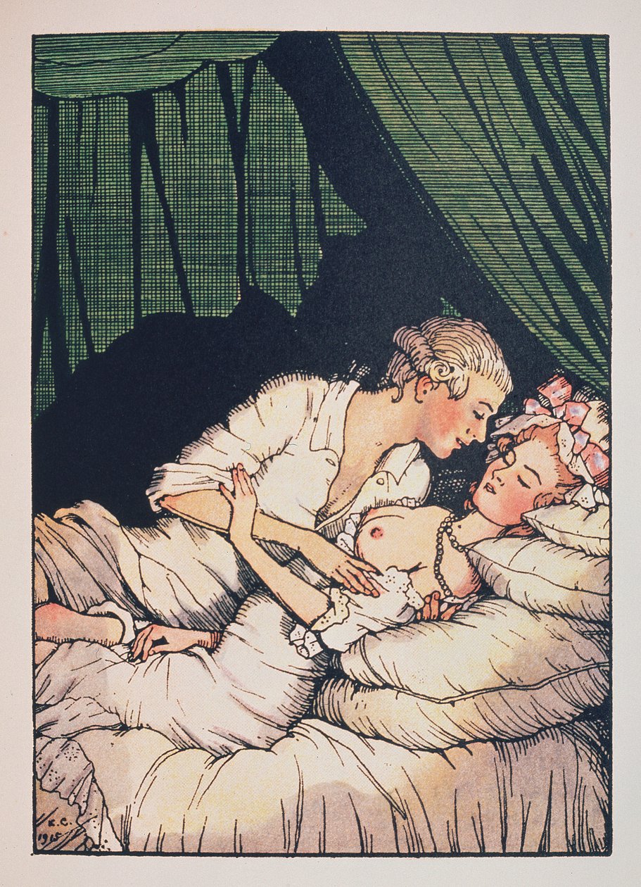 Ilustracja do „Le Livre de la Marquise” Franza Blei (Ilustracja do Księgi markizy autorstwa Franza Blei) (markiza, topless, leżąca w łóżku ze swoim kochankiem) - Praca Konstantina (Constantina) Andreyevicha Somova (1869-1939) , akwaforta autorstwa Konstantin Andreevic Somov