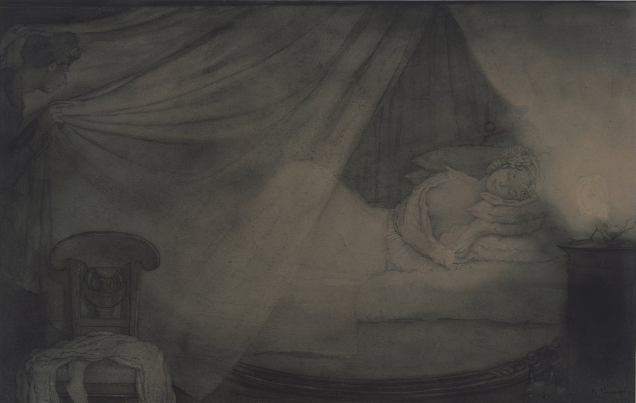 W sypialni. Ilustracja do wiersza Hrabia Nulin autorstwa A. Puszkina autorstwa Konstantin Andreevic Somov