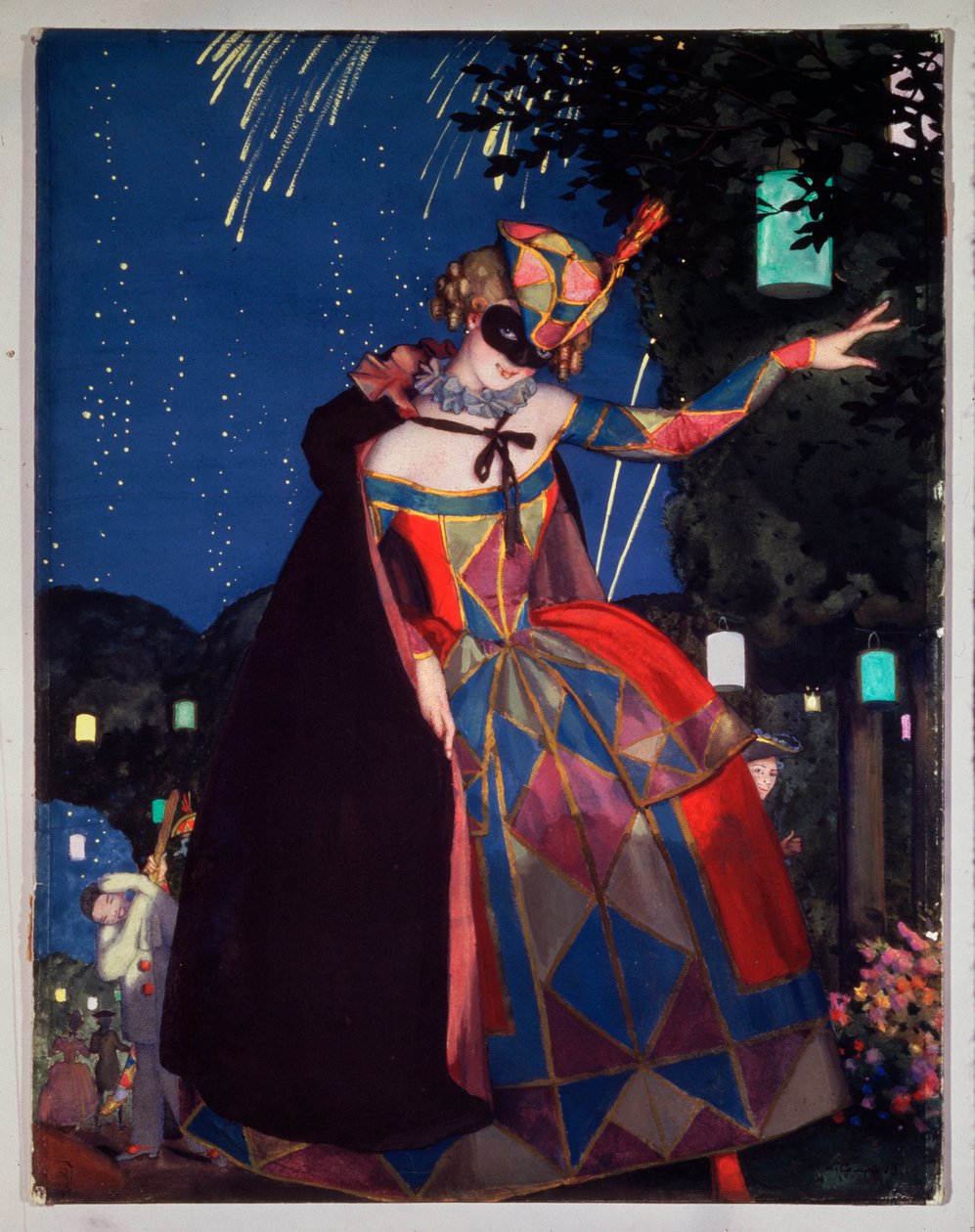 Język Columbine. Praca Konstantina (Constantina) Andreyevicha Somova (1869-1939), akwarela i gwasz na tekturze autorstwa Konstantin Andreevic Somov