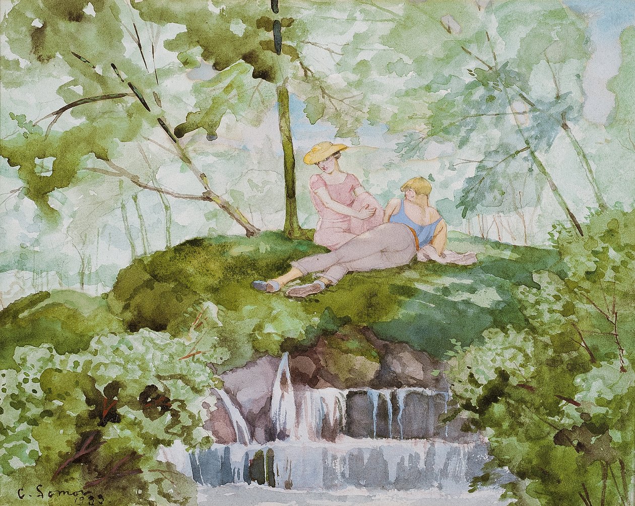 Kochankowie w krajobrazie autorstwa Konstantin Andreevic Somov