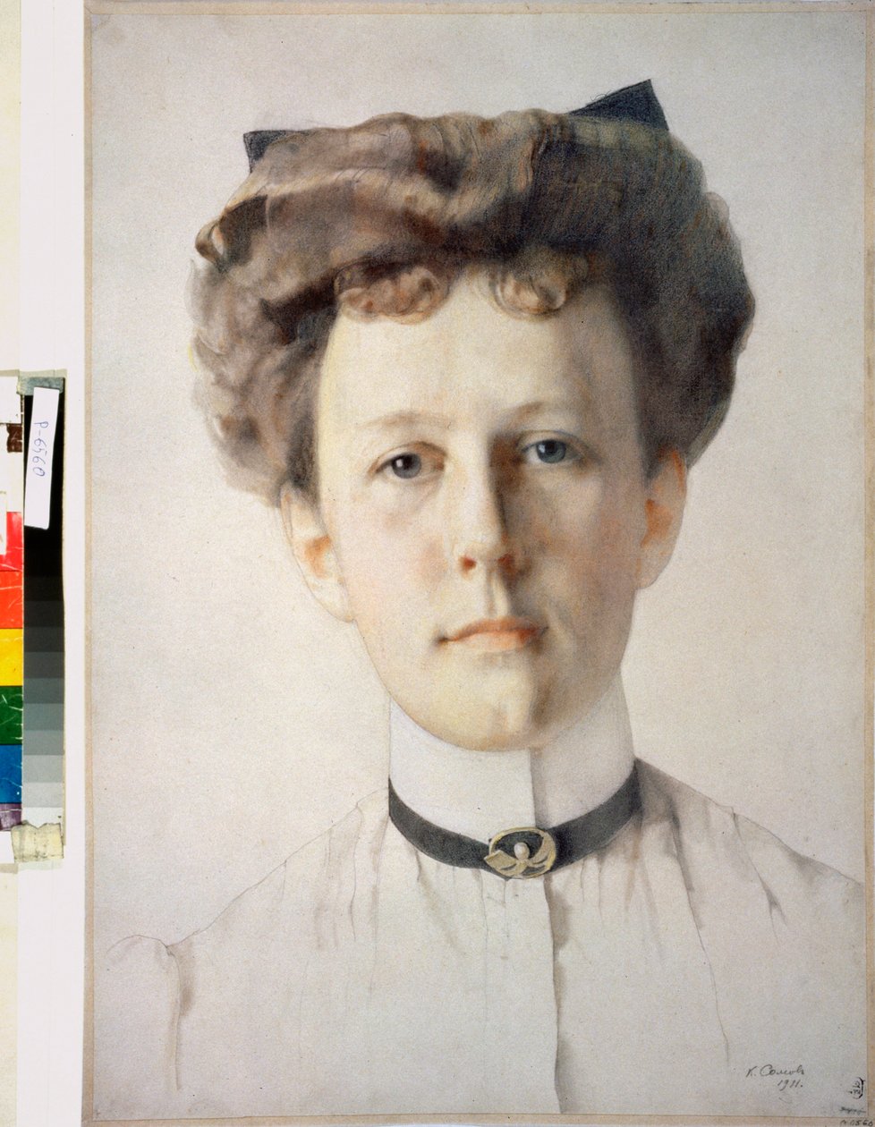 Portret baronowej Aleksandry Nolde (Portret baronowej A Nolde) - Grafika Konstantina (Constantina) Andreyevicha Somova (1869-1939), kolorowe kredki na papierze autorstwa Konstantin Andreevic Somov