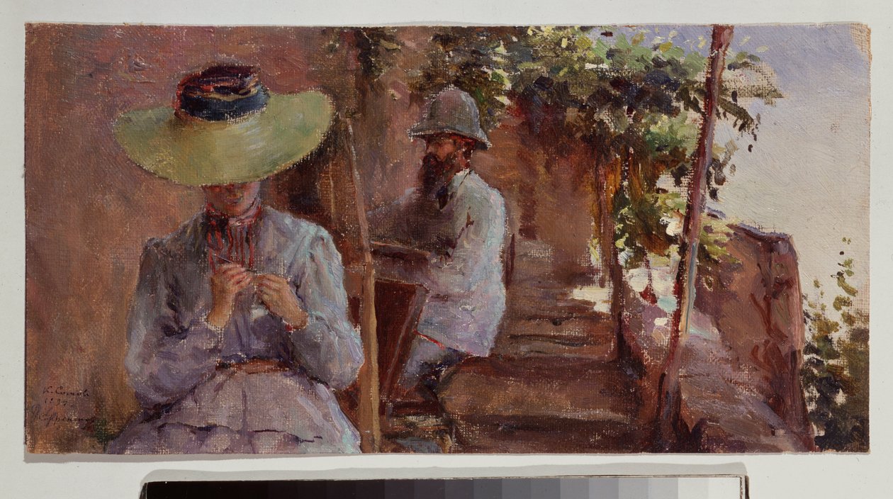 Portret rzeźbiarza Artemiego Obera (1843-1917) z żoną. Obraz Konstantina (Constantina) Andreyevicha Somova (1869-1939), olej na płótnie autorstwa Konstantin Andreevic Somov