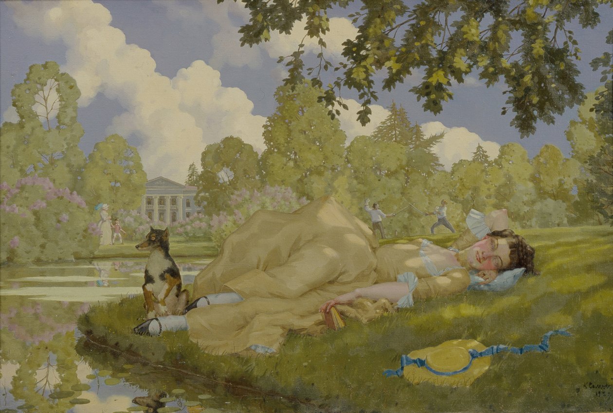 Śpiąca kobieta w parku, 1922 autorstwa Konstantin Andreevic Somov