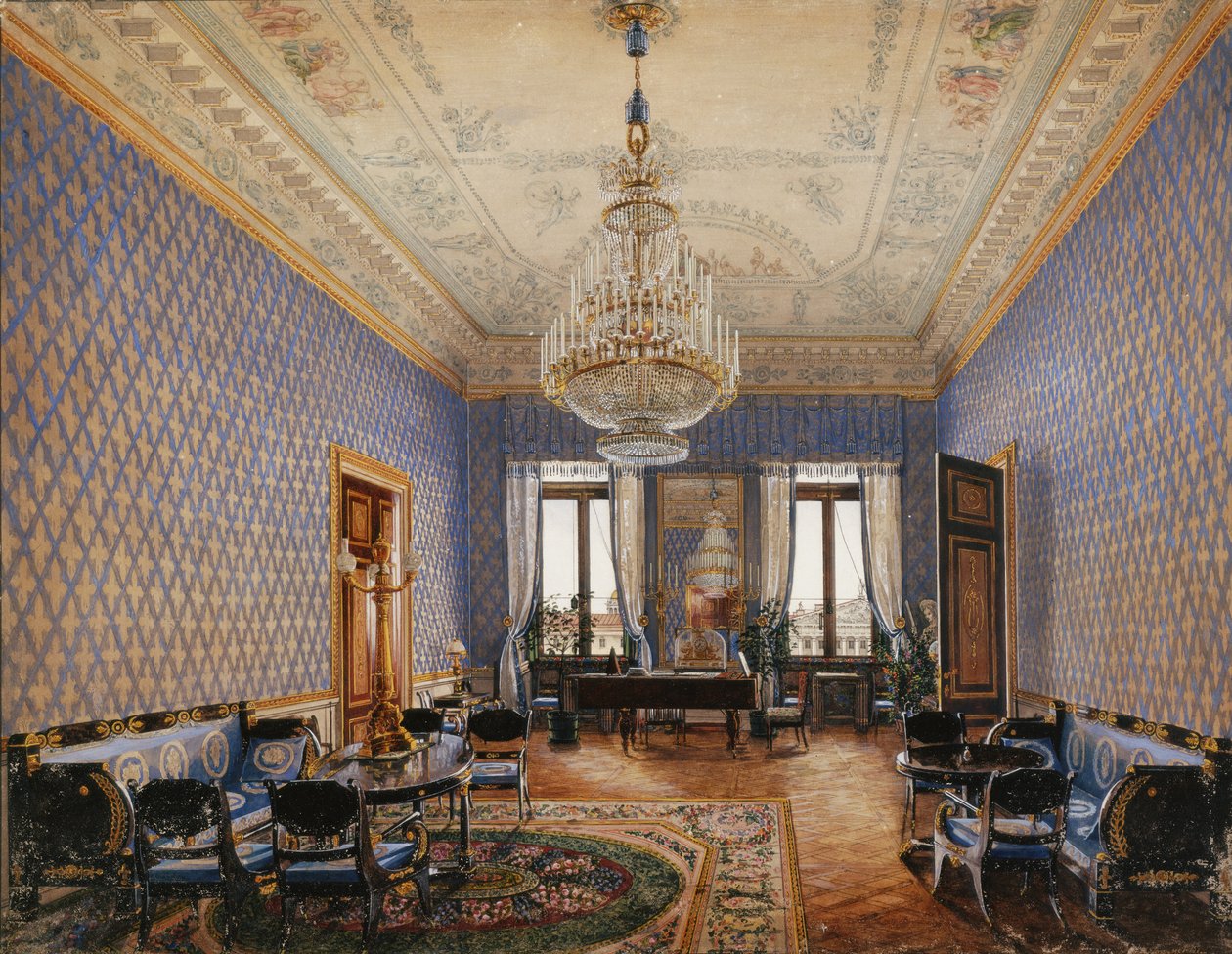 Wnętrza Pałacu Zimowego. Salon Wielkiej Księżnej Marii Nikołajewnej, 1837 autorstwa Konstantin Andreyevich Ukhtomsky