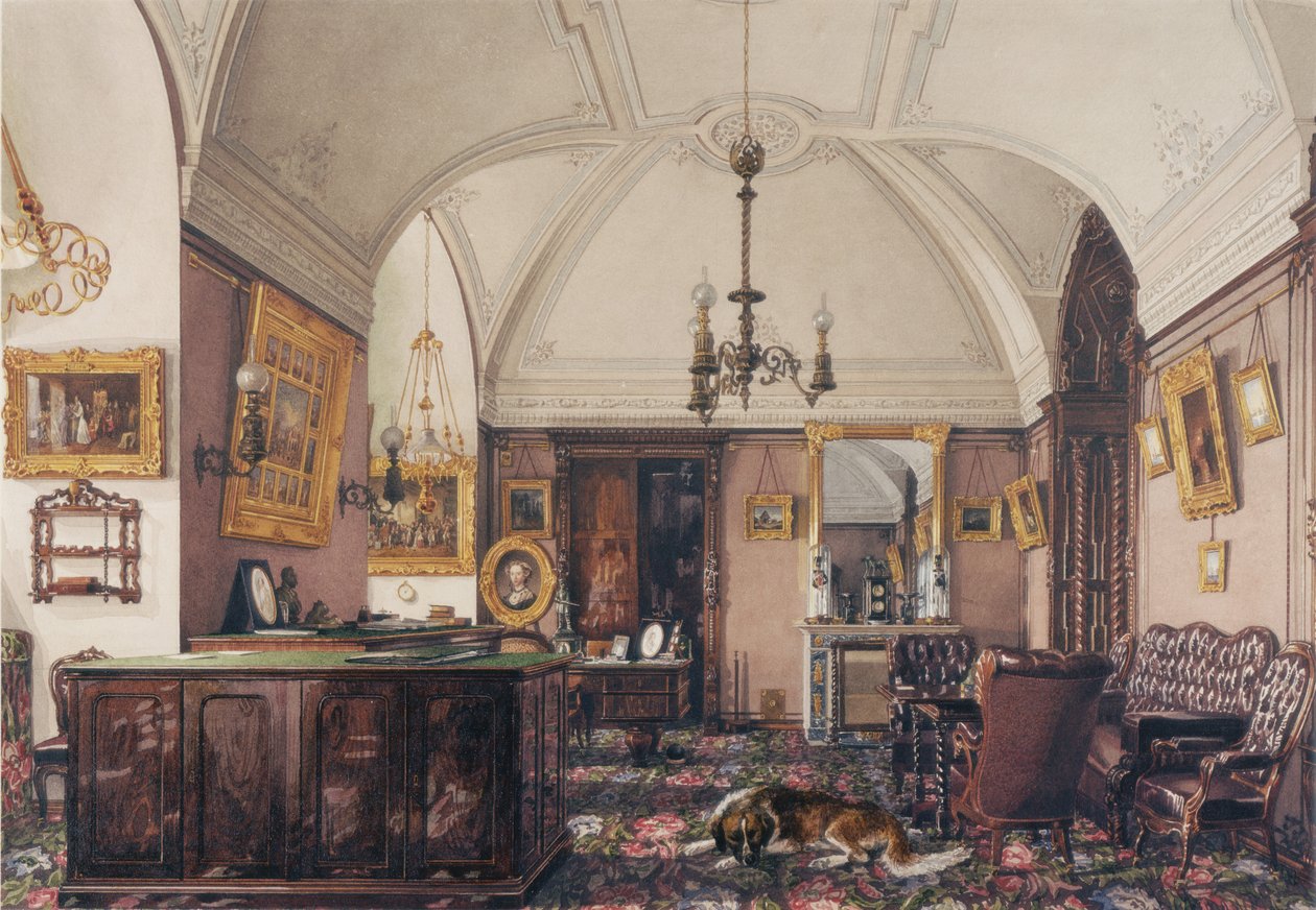 Wnętrza Pałacu Zimowego. Gabinet Wielkiego Księcia Mikołaja Nikołajewicza, 1856 r. autorstwa Konstantin Andreyevich Ukhtomsky