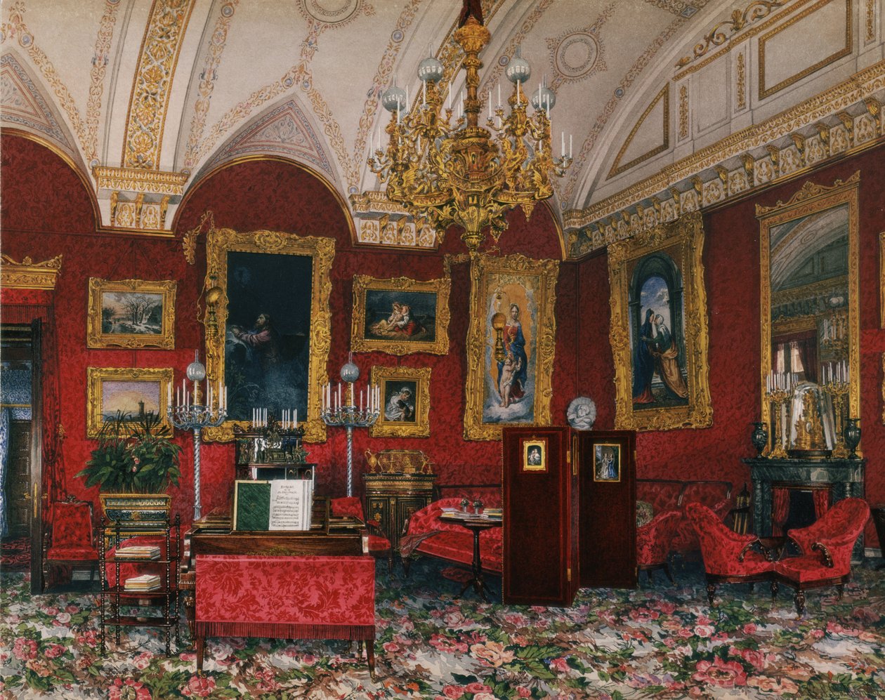 Wnętrza Pałacu Zimowego. Gabinet Wielkiej Księżnej Marii Nikołajewnej, koniec XIX w. autorstwa Konstantin Andreyevich Ukhtomsky