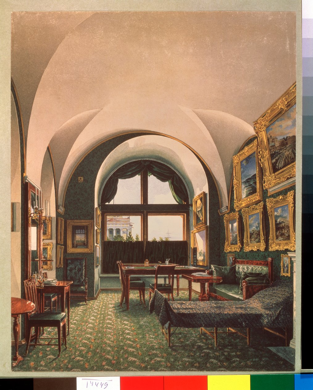 Mały Gabinet Cesarza Mikołaja I w Pałacu Zimowym w Petersburgu - Praca Konstantin Andreyevich Ukhtomsky (Constantin Oukhtomsky) (1818-1881), akwa autorstwa Konstantin Andreyevich Ukhtomsky