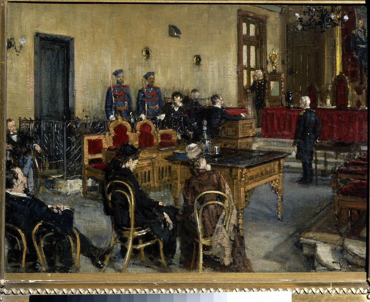 Oczekiwanie na werdykt. Obraz Konstantina Apollonowicza Sawitskiego (1844-1905), olej na płótnie autorstwa Konstantin Apollonovich Savitsky