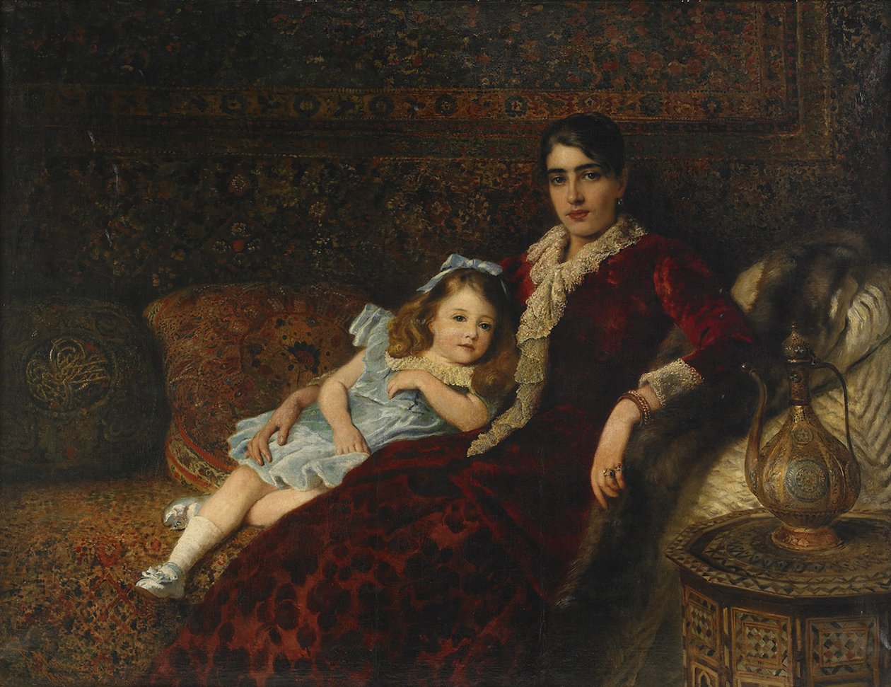 Wnętrze z matką i córką, 1884 autorstwa Konstantin Egorovich Makovsky