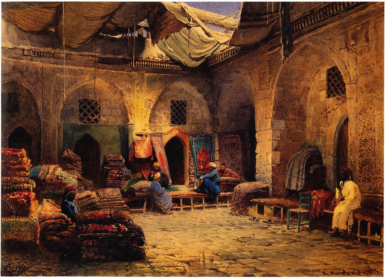Sklep z dywanami w Kairze, 1875 autorstwa Konstantin Egorovich Makovsky