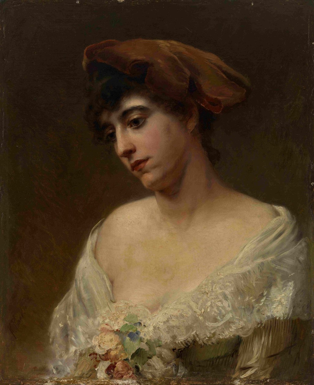 Młoda kobieta w czerwonym berecie autorstwa Konstantin Egorovich Makovsky
